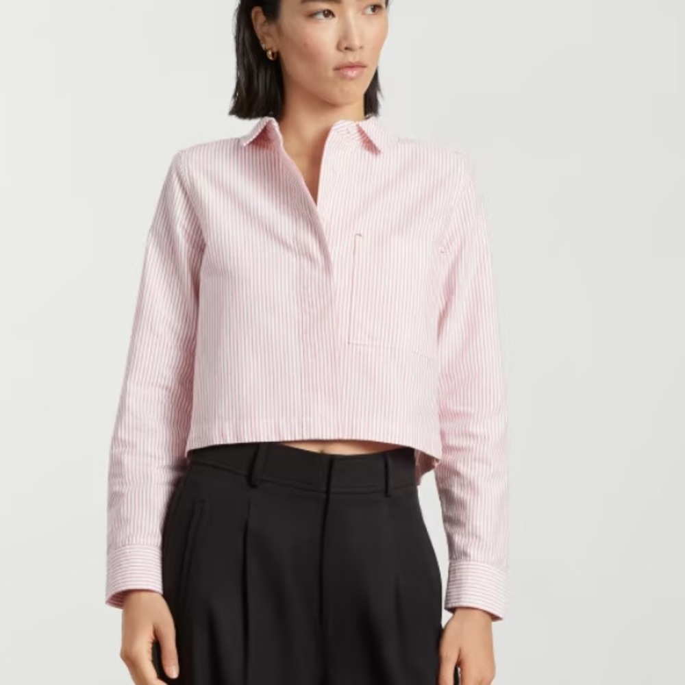 NWOT Everlane the Oxford crop button down shirt in red/white/pink stripe size 12